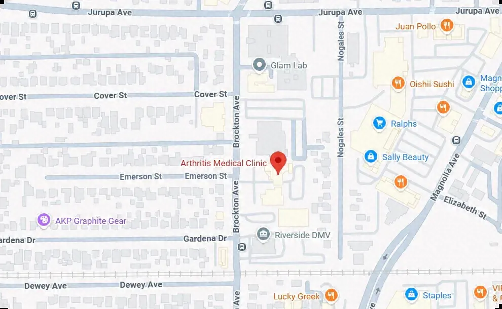 Map of Arthritis Medical Clinic Riverside, 6180 Brockton Avenue, STE 204, Riverside, CA 92506